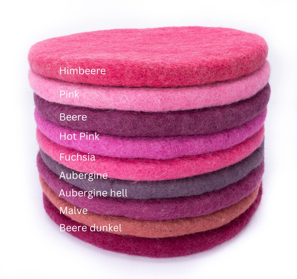Sitzkissen aus Filz (100% Wolle) rund, 40cm, rosa-, pink-, beerentöne