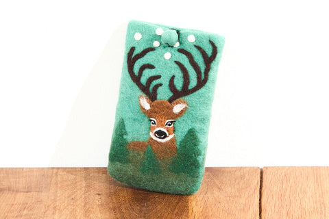 Schutzhülle Smartphone aus Filz 20 x 12 cm Hirsch