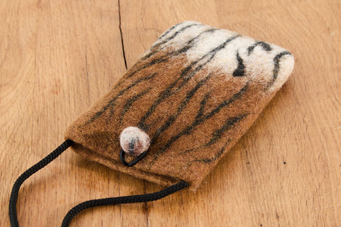 Schutzhülle Smartphone aus Filz 20 x 12 cm Tiger-Design Handyhülle Hülle Telefon