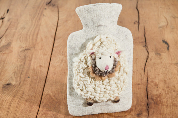 Wärmflasche "Molly das Schaf" – Handgefilzte Filz-Wärmflasche aus 100 % Schurwolle (Merino)| 1,8 Liter| in 3 Farben
