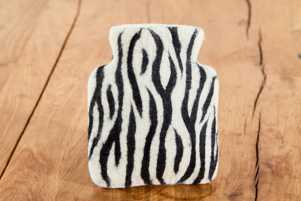 Wärmflasche Zebra-Design aus Wolle (Merino), gefilzt