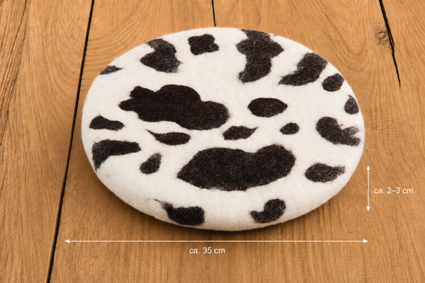 Sitzkissen aus Filz (100% Wolle) rund 35cm Kuhfelldesign