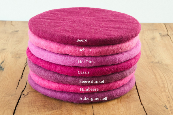 Sitzkissen aus Filz (100% Wolle) rund , 35cm, Rosa-, Pink-, Beerentöne - fair gehandelt