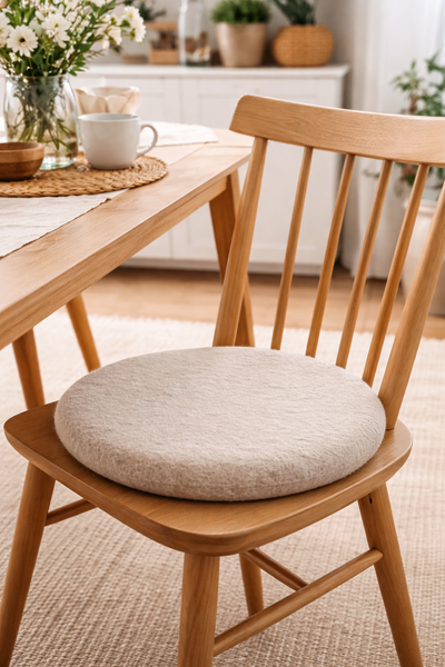 Sitzkissen aus Filz (100% Wolle) rund , 35cm, Herbal, Salbei, Zinn, Beige, Schlamm - fair gehandelt