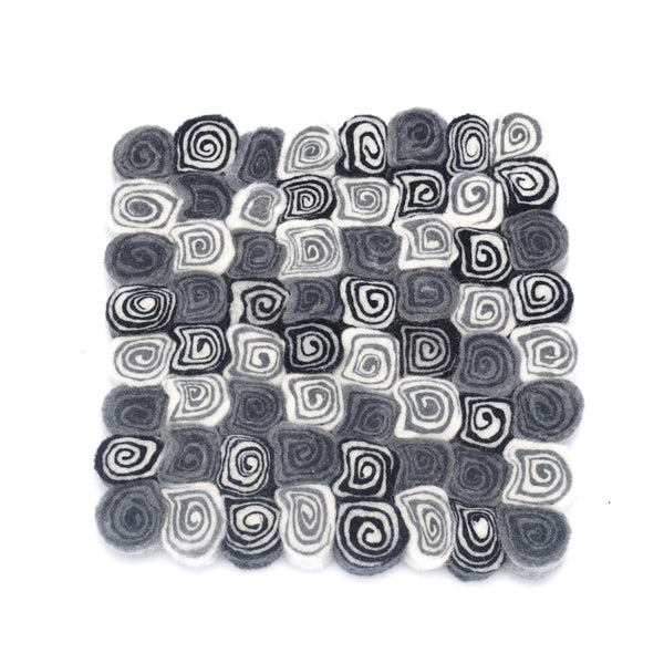 Untersetzer aus Filz (100% Wolle) Spirale eckig, grau, Topfuntersetzer - Handarbeit