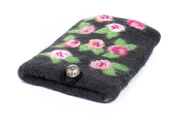 Handyhülle Röschen, Schutzhülle für Handy / Smartphone aus Filz (Wolle), Blumenmotiv