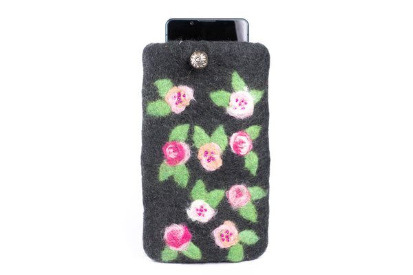 Handyhülle Röschen, Schutzhülle für Handy / Smartphone aus Filz (Wolle), Blumenmotiv
