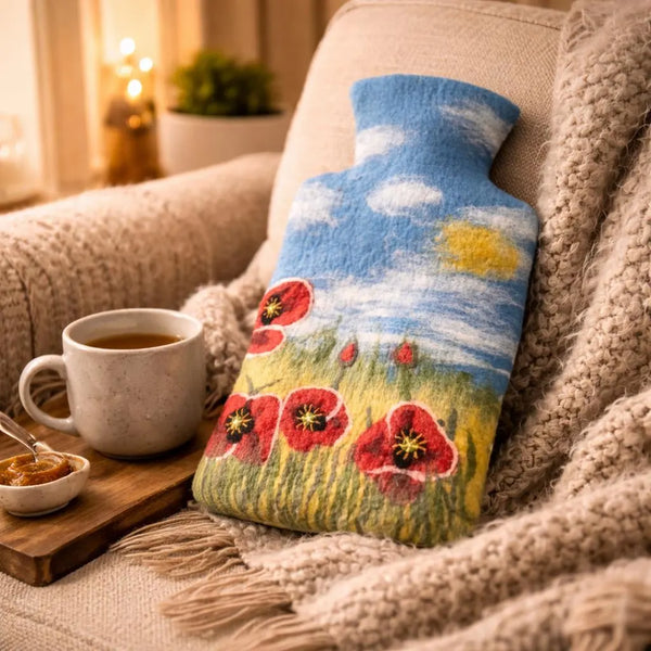 feelz Wärmflasche Mohn im Einsatz