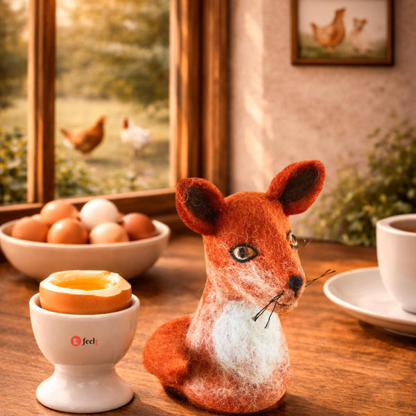 feelz Eierwärmer aus Filz – Fuchs auf Tisch | handgefilzt