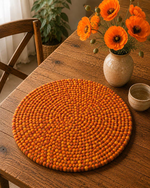 Sitzkissen oder Untersetzer rund aus Filzkugeln 40cm - fair gehandelt - Handgemacht – Boho Deko