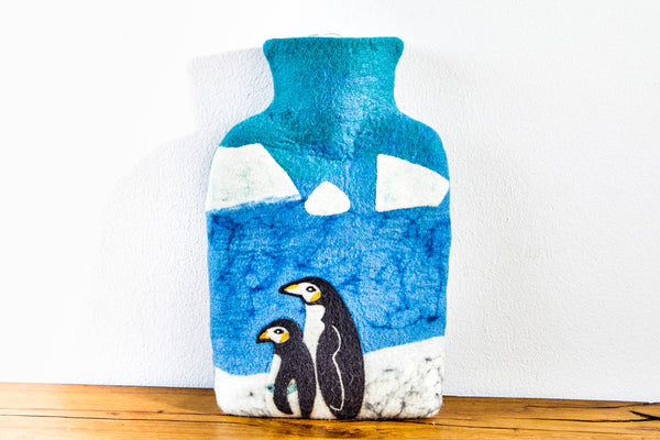 Wärmflasche Pinguin aus Wolle (Merino), gefilzt