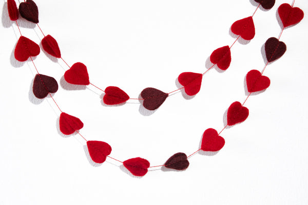 Girlande Herzen aus Filz, rot, 160 cm lang