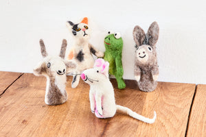 feelz - Fingerpüppchen aus Filz (Wolle), verschiedene Tiere - Katze, Maus, Esel, Ziege, Frosch - Handarbeit