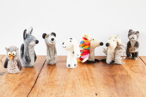 Fingerpüppchen aus Filz, Eule, Husky, Erdmännchen, Dalmatiner, Igel oder Katze
