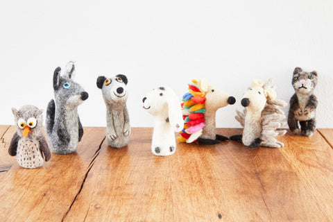 Fingerpüppchen aus Filz, Eule, Husky, Erdmännchen, Dalmatiner, Igel oder Katze