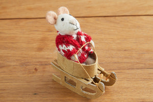 feelz - gefilzte Maus im Schlitten als Baumschmuck oder Weihnachtsdeko - Handarbeit