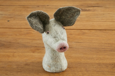 feelz - Eierwärmer aus Filz, Schwein, grau mit rosa Schnauze und dunklen Ohren, Ostergeschenk - Handarbeit