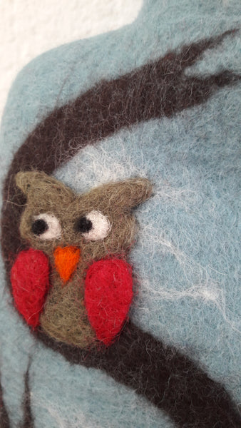 Wärmflasche Eule, rot, blau oder grau aus Wolle (Merino), gefilzt