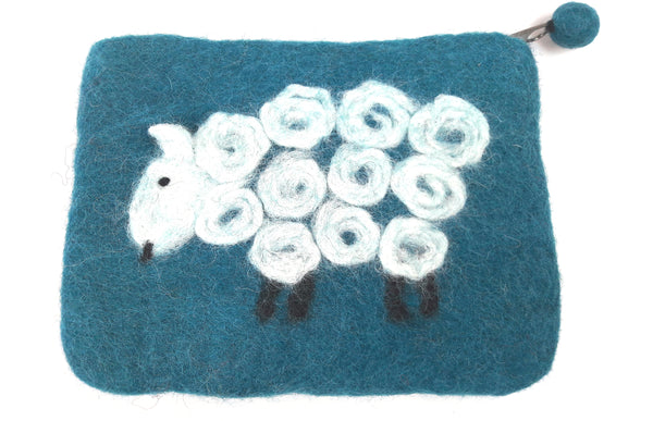 feelz - Kleines Täschchen aus Filz mit Schaf, blau, Geldbeutel für Kinder - Handarbeit