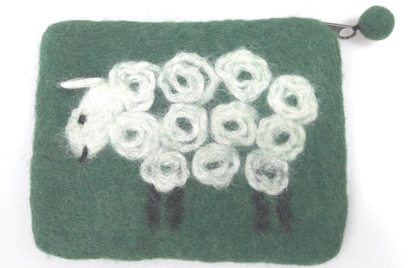 feelz - Kleines Täschchen aus Filz mit Schaf, grün, Geldbeutel für Kinder - Handarbeit