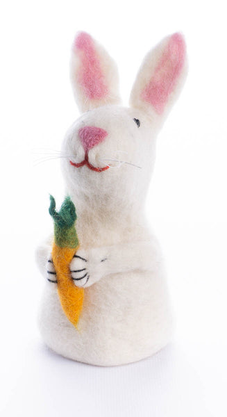 Eierwärmer Hase mit Möhre, Tierfigur aus Filz, Ostergeschenk