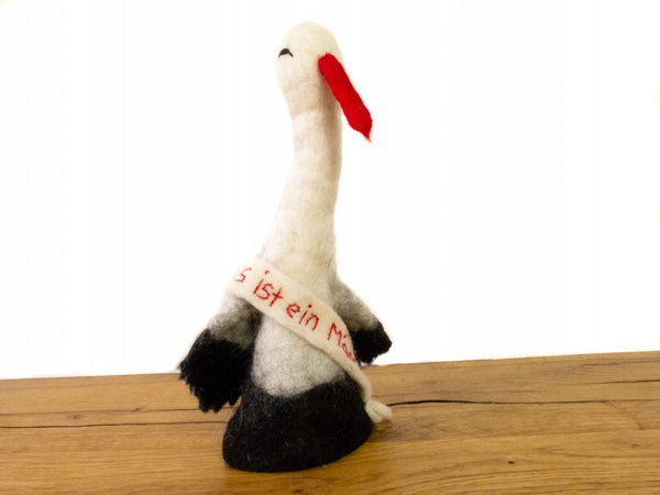 feelz - Eierwärmer Storch aus Filz mit Banderole "Es ist ein Mädchen" - Handarbeit, Geschenk zur Geburt