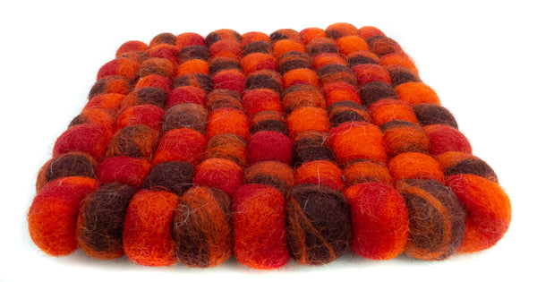 Untersetzer eckig aus Filzkugeln (100% Wolle) Flammen, rot/orange meliert - fair gehandelt