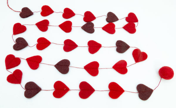 Girlande Herzen aus Filz, rot, 160 cm lang