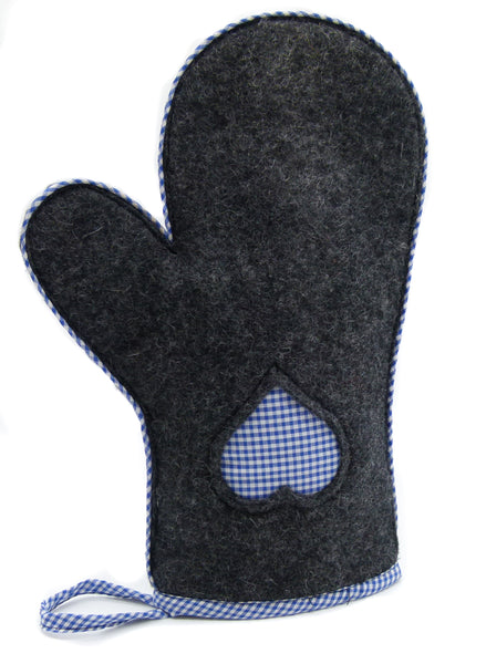 feelz - Grillhandschuh aus Filz (Wolle) und Baumwolle blau weiss kariert, Bayernstil