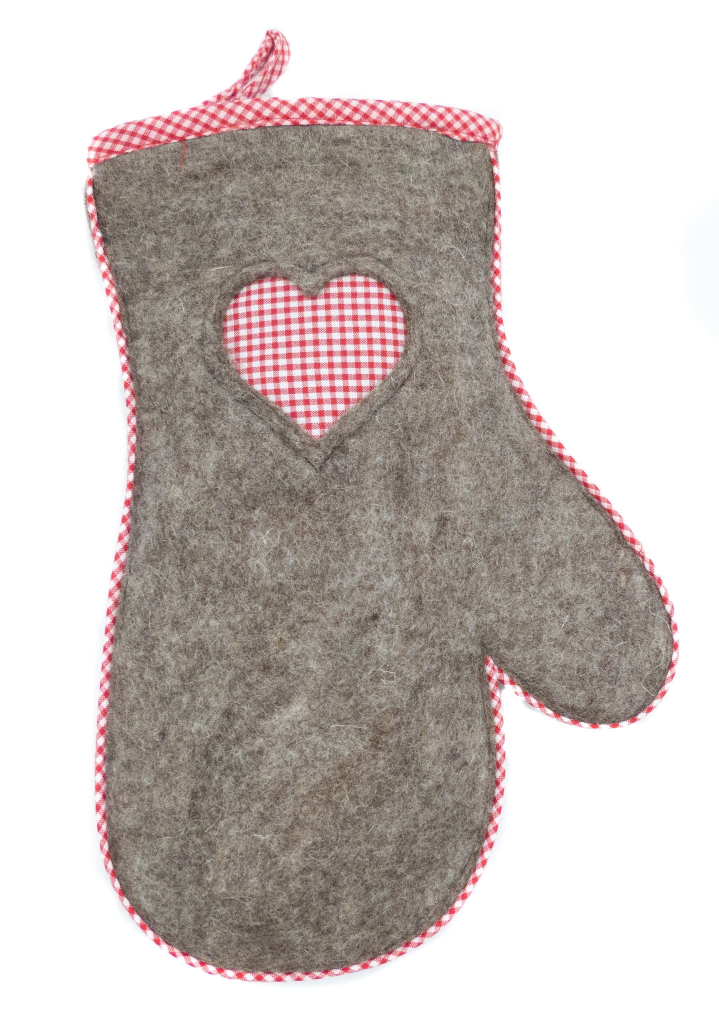 feelz - Ofenhandschuh mit Herz rot weiss kariert aus Filz (Wolle) und Baumwolle