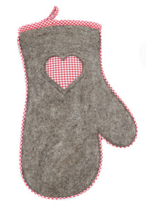 feelz - Ofenhandschuh mit Herz rot weiss kariert aus Filz (Wolle) und Baumwolle