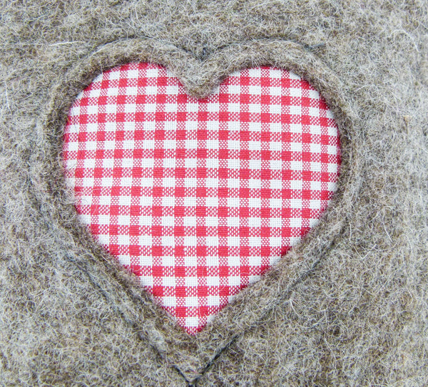 Ofenhandschuh, Grillhandschuh aus Filz mit Herz, blau- oder rot-weiss kariert