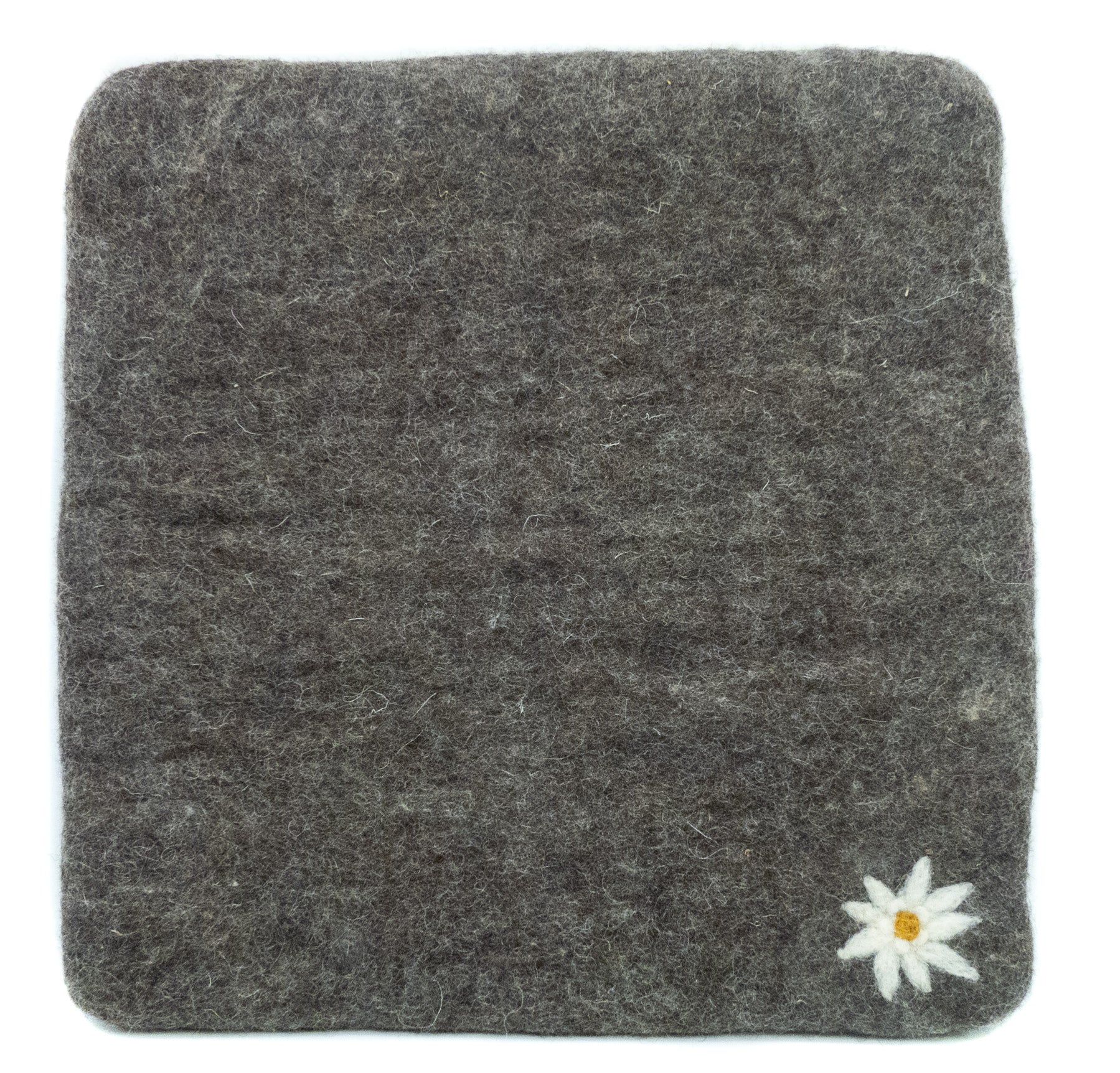 feelz - Sitzkissen aus Wollfilz, quadratisch, natur (grau) mit Edelweiss - Handarbeit