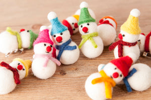 6er Set Brosche oder Anhänger Schneemann, Baumschmuck, bunt
