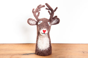 feelz - Eierwärmer aus Filz Hirsch mit roter Herz-Nase, Weihnachtsdeko - Handarbeit