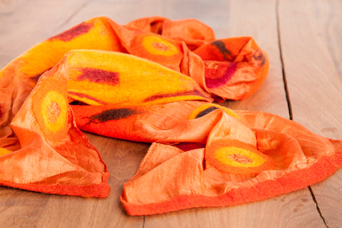 feelz - Siedenschal mit Wolle (Merino) orange - Handarbeit