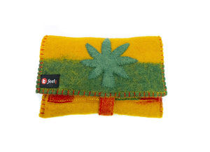 feelz - Tabaktasche im Jamaika-Stil, grün, rot, gelb mit Hanfblatt, Klettverschluss - Handarbeit