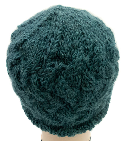 Strickmütze aus Wolle, Wollmütze mit Blume, grau, schwarz, rot, blau - Handarbeit