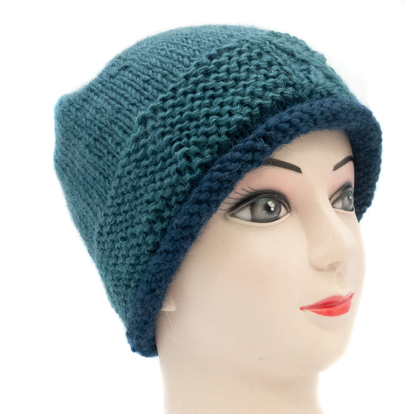 Strickmütze aus Wolle, Schlichte Wollmütze petrol, grau oder weiss - Handarbeit