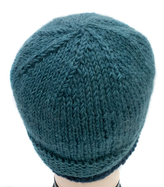 Strickmütze aus Wolle, Schlichte Wollmütze petrol, grau oder weiss - Handarbeit