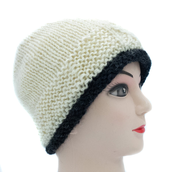 Strickmütze aus Wolle, Schlichte Wollmütze petrol, grau oder weiss - Handarbeit