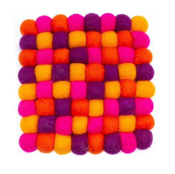 Untersetzer eckig aus Filzkugeln (100% Wolle), neon pink, orange, bunt - fair gehandelt