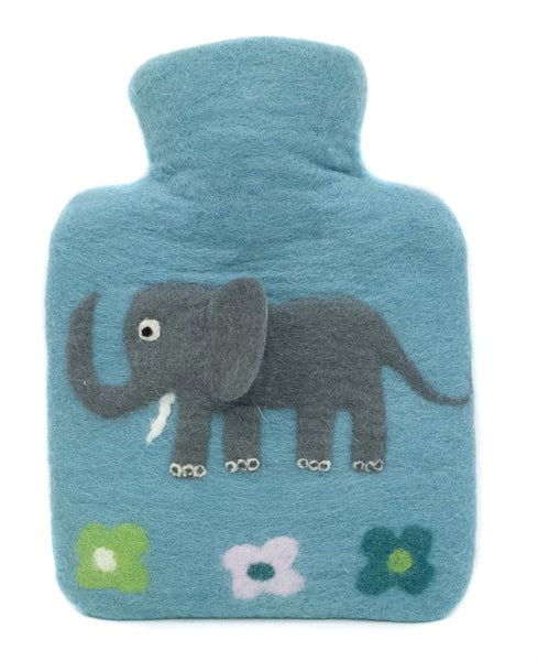 Wärmflasche Elefant für Kinder, rosa oder blau aus Wolle (Merino), gefilzt