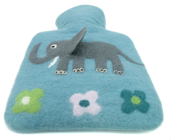Wärmflasche Elefant für Kinder, rosa oder blau aus Wolle (Merino), gefilzt