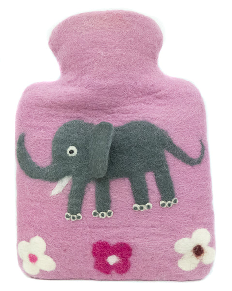 Wärmflasche Elefant für Kinder, rosa oder blau aus Wolle (Merino), gefilzt