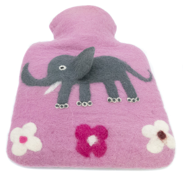 Wärmflasche Elefant für Kinder, rosa oder blau aus Wolle (Merino), gefilzt