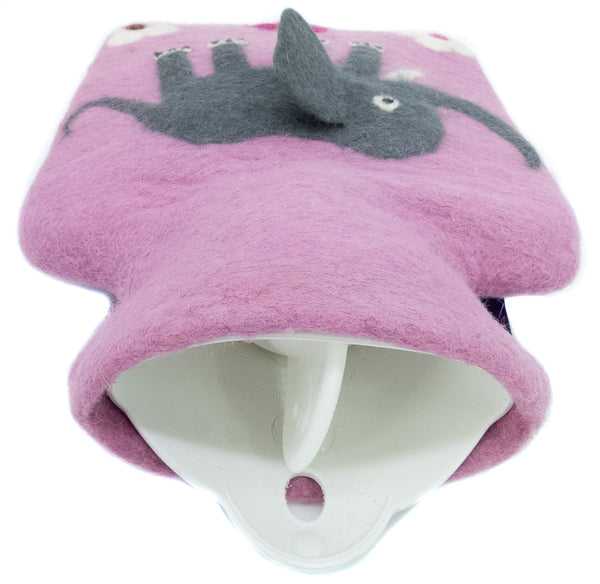 Wärmflasche Elefant für Kinder, rosa oder blau aus Wolle (Merino), gefilzt