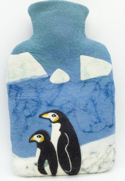 Wärmflasche Pinguin aus Wolle (Merino), gefilzt