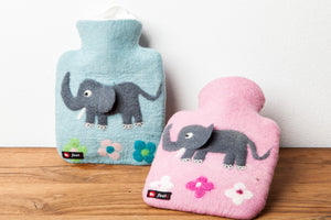 Wärmflasche Elefant für Kinder, rosa oder blau aus Wolle (Merino), gefilzt
