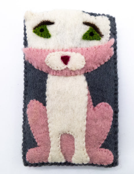 Handyhülle aus Filz rosa Katze Handarbeit